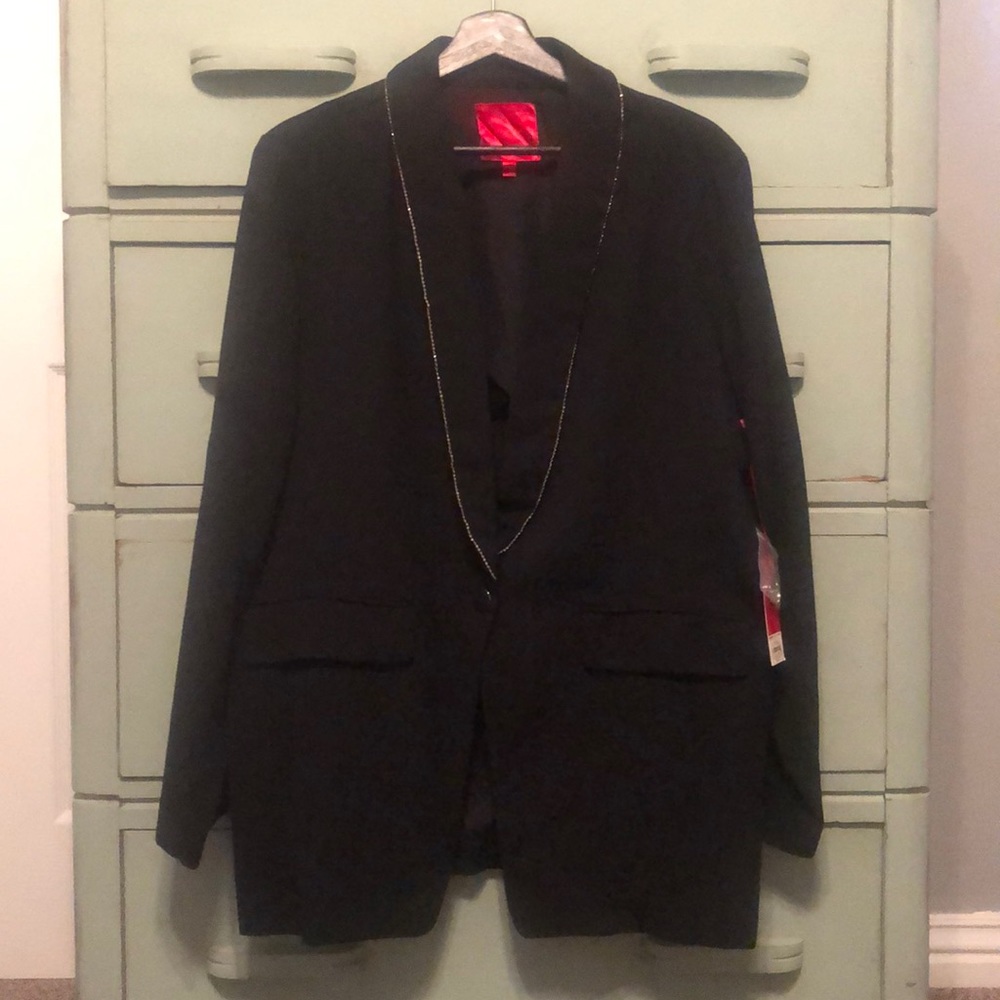 NWT Jennifer Lopez black tuxedo style one button blazer silver trim size XXL
